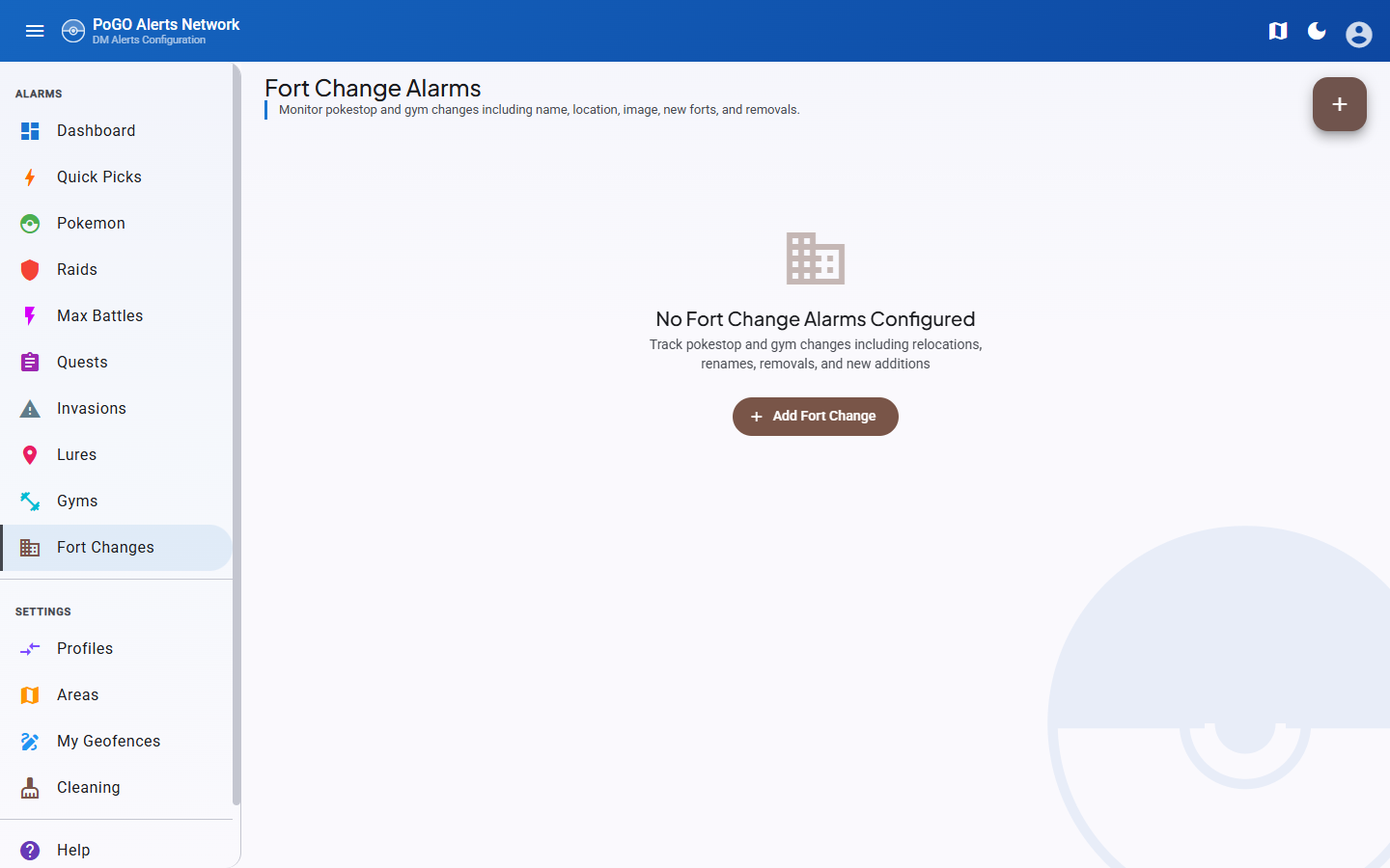 Fort change alarm page