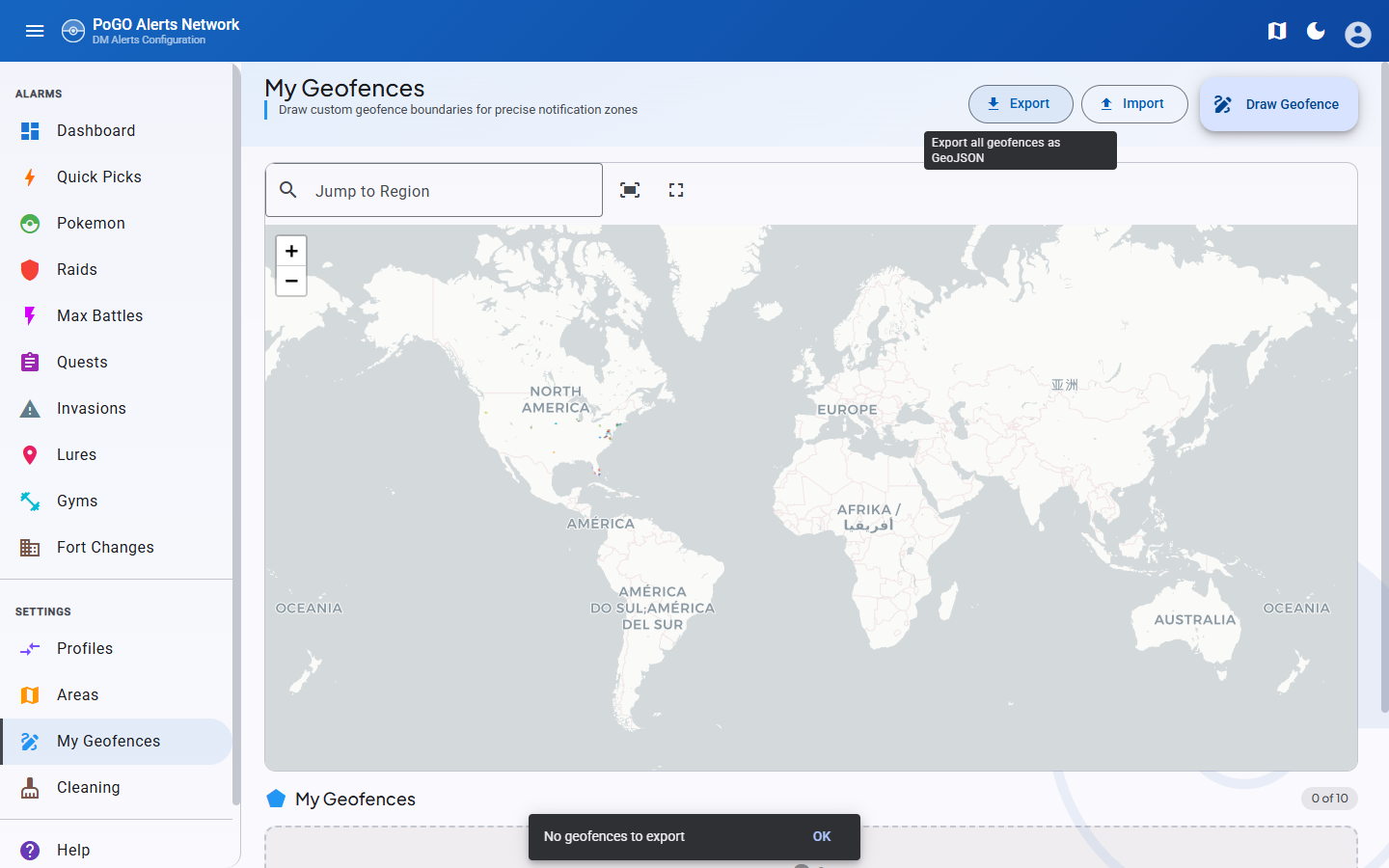 GeoJSON export dialog