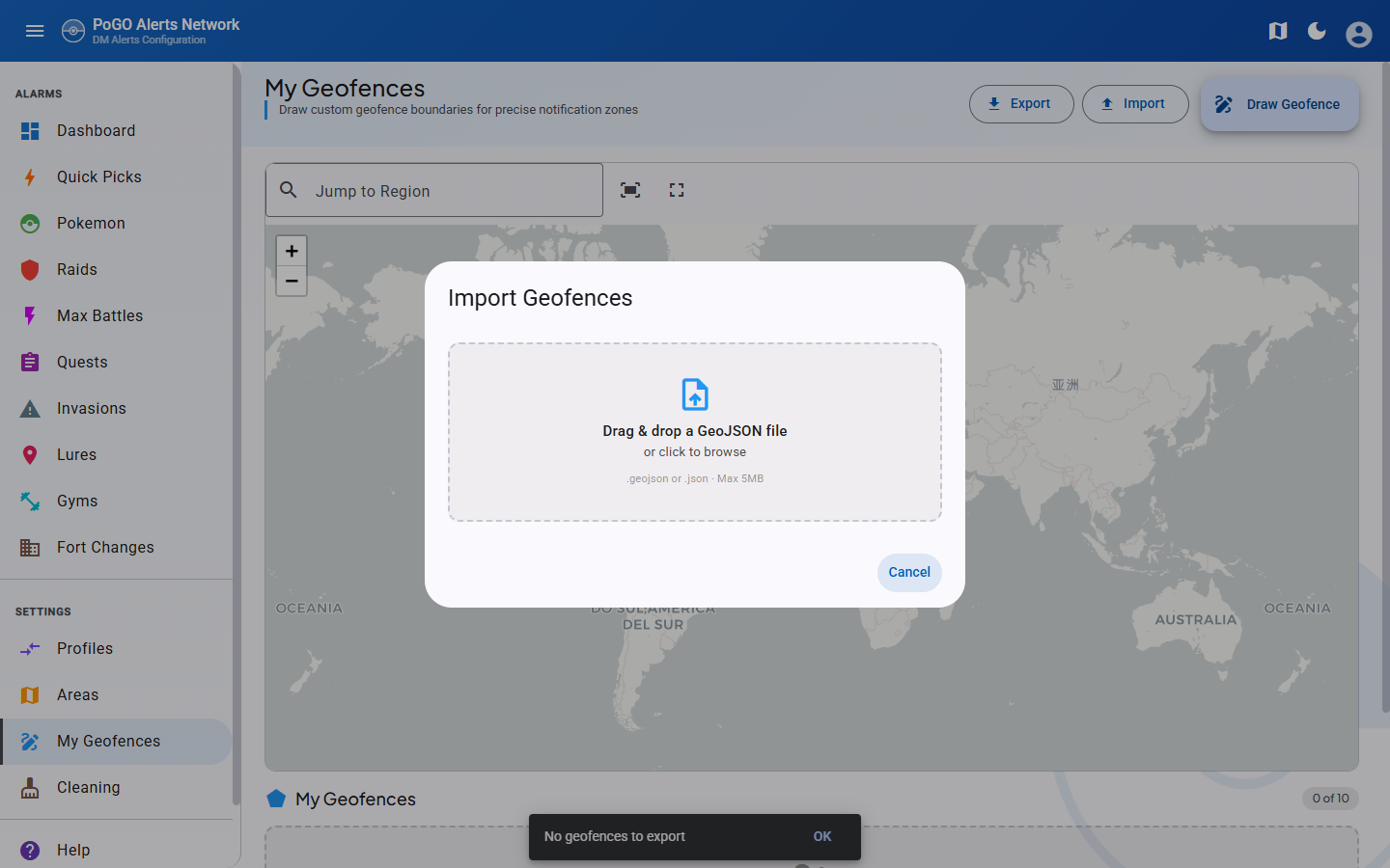 GeoJSON import dialog