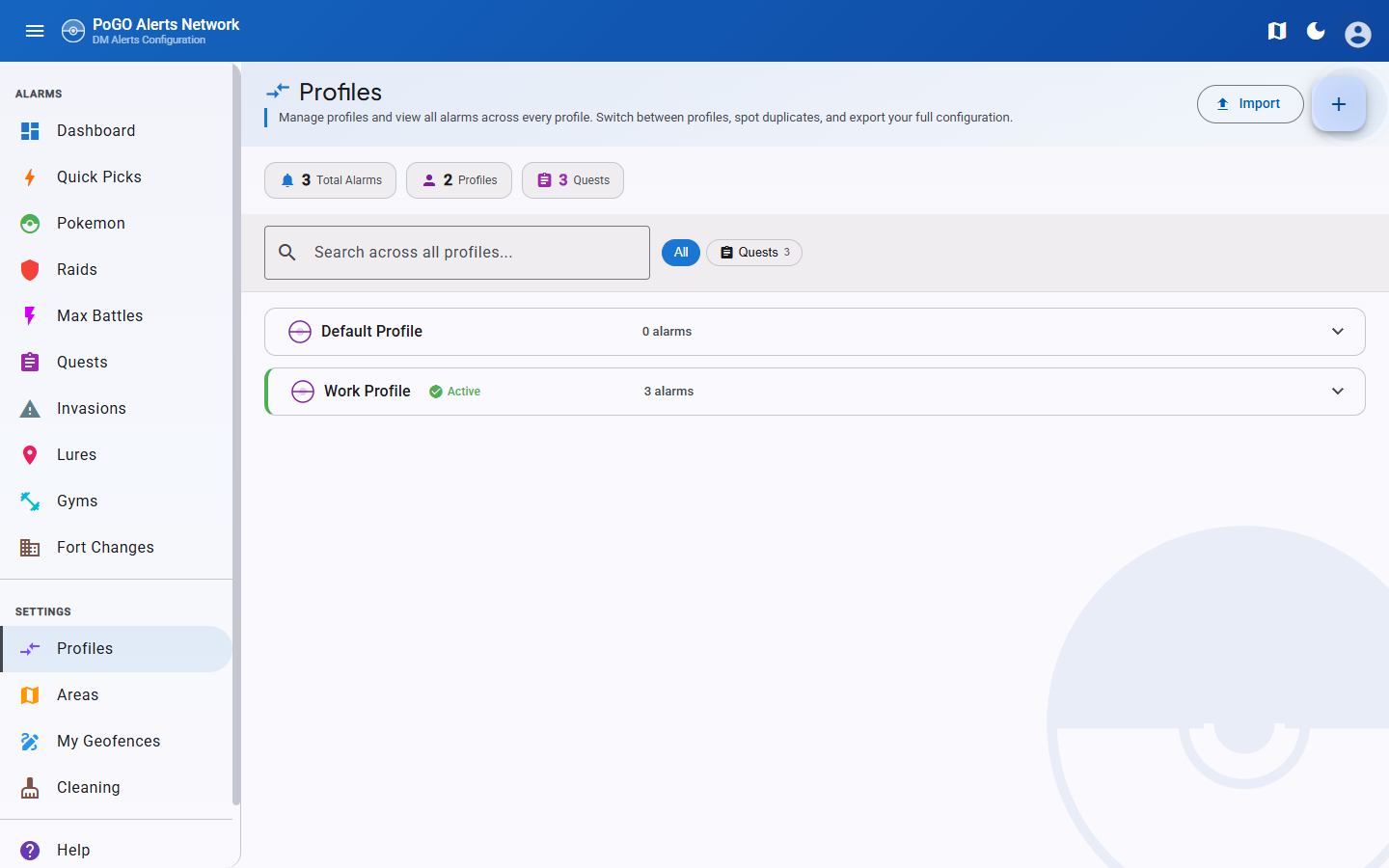 Profiles overview page