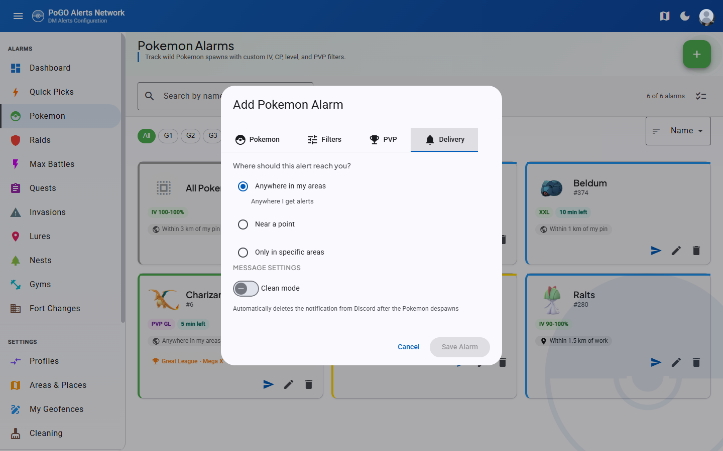 Delivery scope picker in the Add Pokemon dialog